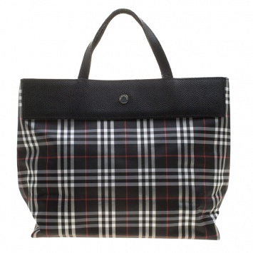 Pre Owned Burberry Black London House Check Nylon Tote