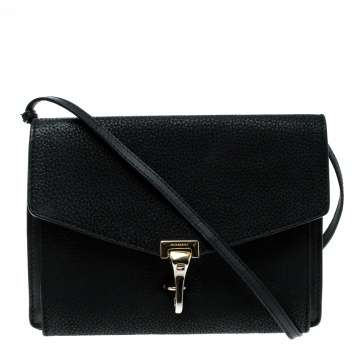 Pre Owned Burberry Black Grainy Nubuck Leather Small Macken Crossbody Bag