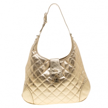 Pre Owned Burberry Gold Quilted Leather Brooke Hobo