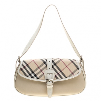 Pre Owned Burberry Beige Nova Check Fabric Shoulder Bag