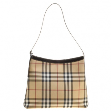 Pre Owned Burberry Beige House Check PVC Shoulder Bag