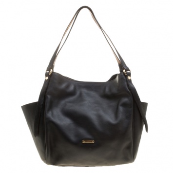 Pre Owned Burberry Black Leather Small Canterbury Tote