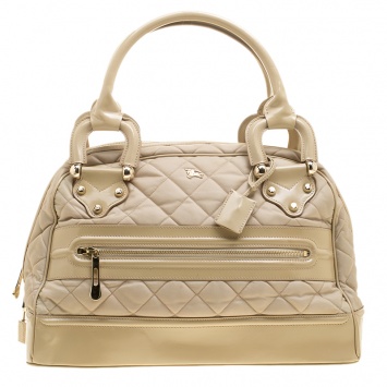 Pre Owned Burberry Beige Quilted Nylon and Leather Manor Satchel 