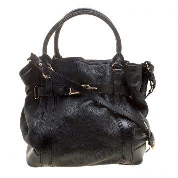 Pre Owned Burberry Black Leather Belt Tote