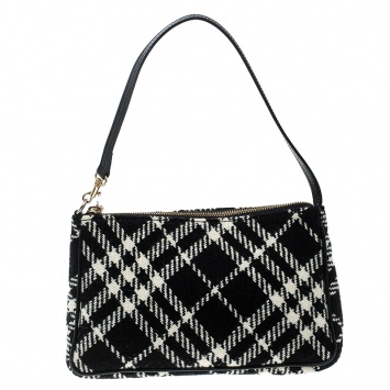 Pre Owned Burberry Black/White Check Wool Pochette