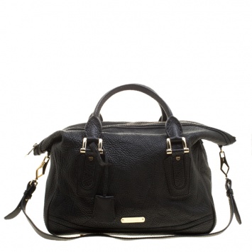 Pre Owned Burberry Black Pebbled Leather Kirley Satchel