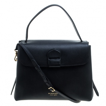 Pre Owned Burberry Black Leather and House Check Fabric Medium Camberley  Top Handle Satchel