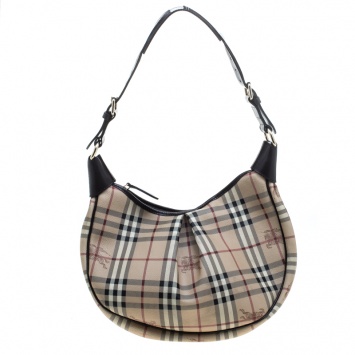 Pre Owned Burberry Beige/Brown Haymarket Check PVC and Leather Rydal Hobo