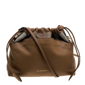 Pre Owned Burberry Camel House Check Canvas and Leather Little Crush Crossbody Bag