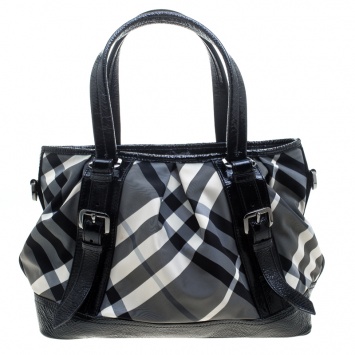 Pre Owned Burberry Metallic Beat Check Nylon and Leather Medium Lowry Tote