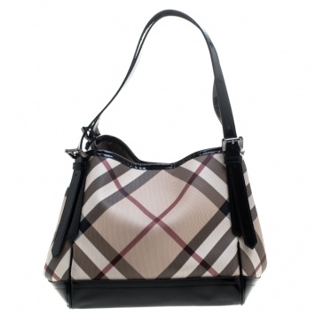 Pre Owned Burberry Black/Beige PVC and Patent Leather Canterbury Tote