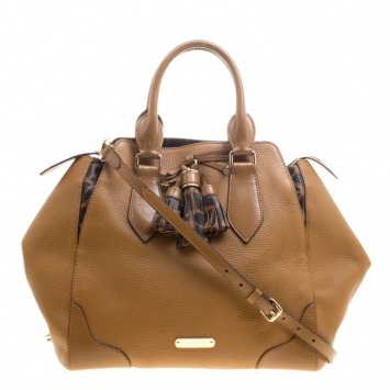 Pre Owned Burberry Brown Giraffe Print Leather Medium Ablett Tote
