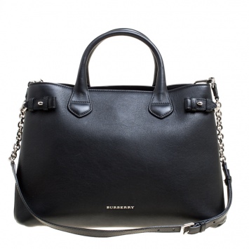 Pre Owned Burberry Black Leather Medium Banner Tote