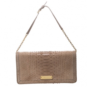 Pre Owned Burberry Dusty Pink Python Leather Clutch Shoulder Bag