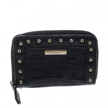 Pre Owned Burberry Black Leather Studded Zip Around Coin Purse