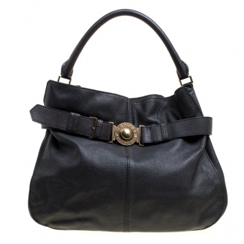 Pre Owned Burberry Black Leather Lambeth Hobo
