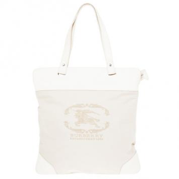 Pre Owned Burberry Cream Canvas Stowell Roll Up Tote