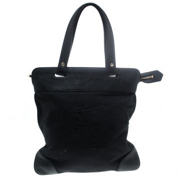 Pre Owned Burberry Black Leather and Fabric Tote