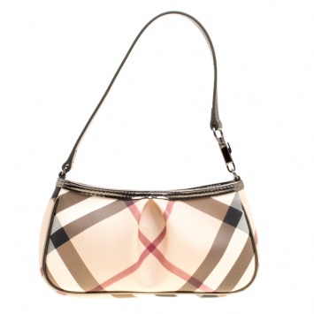 Pre Owned Burberry Beige Super Nova Check PVC Small Aston Clutch