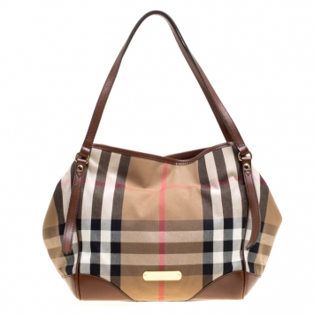 Pre Owned Burberry Brown House Check Fabric Medium Canterbury Tote