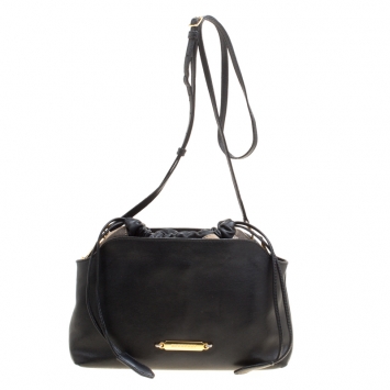 Pre Owned Burberry Black Leather and House Check Fabric Little Crush Crossbody Bag