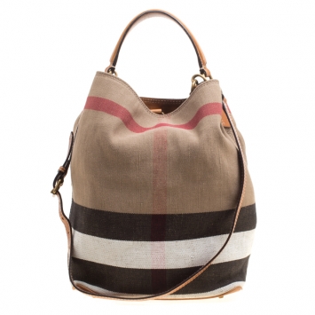 Pre Owned Burberry Multicolor Nova Check Canvas and Leather Ashby Hobo