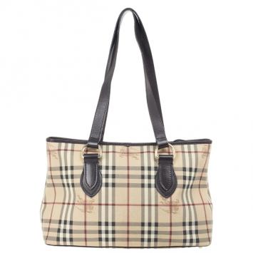 Pre Owned Burberry Haymarket Check Tote Bag