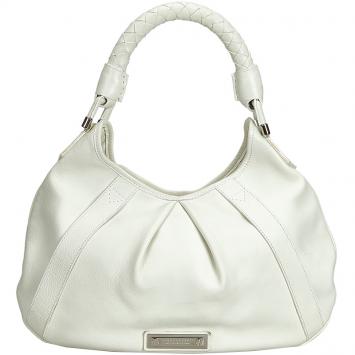 Pre Owned Burberry White Leather Hobo Bag