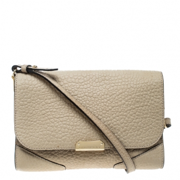 Pre Owned Burberry Beige Nubuck Leather Small Langley Crossbody Bag