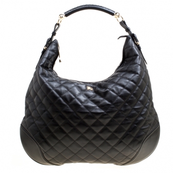 Pre Owned Burberry Black Quilted Leather Hoxton Hobo