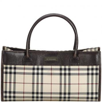 Pre Owned Burberry Brown Plaid Coated Canvas Handbag