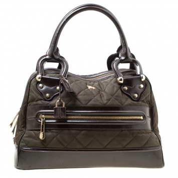 Pre Owned Burberry Dark Green/Brown Nylon and Leather Westbury Satchel