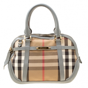 Pre Owned Burberry Grey House Check Fabric and Leather Orchard Bowler Bag