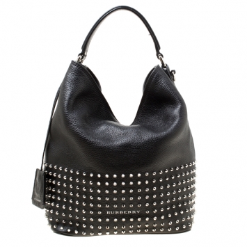 Pre Owned Burberry Black Leather Studded Susanna Bucket Bag