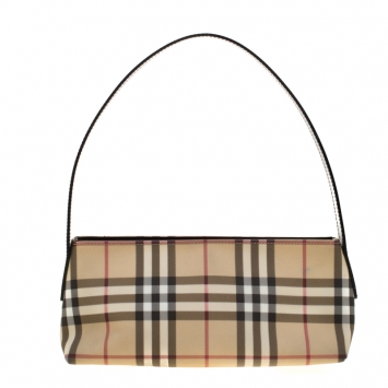 Pre Owned Burberry Beige House Check PVC Shoulder Bag