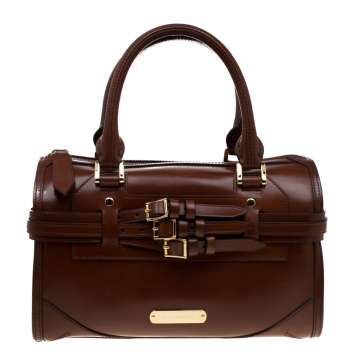 Pre Owned Burberry Brown Bridle Leather Belted Bowler Bag