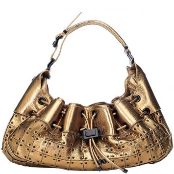 Pre Owned Burberry Metallic Gold Leather Warrior Hobo Bag