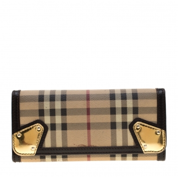 Pre Owned Burberry Beige/Brown Haymarket Check Canvas Continental Wallet