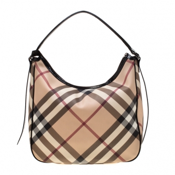 Pre Owned Burberry Beige/Black Nova Check Coated Canvas and Leather Hobo
