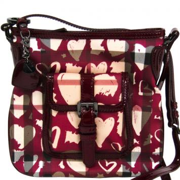 Pre Owned Burberry Bordeaux Nova Check PVC and Leather Heart Crossbody Bag
