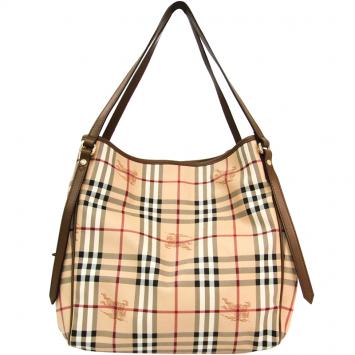 Pre Owned Burberry Brown Haymarket Check PVC and Leather Canterbury Tote