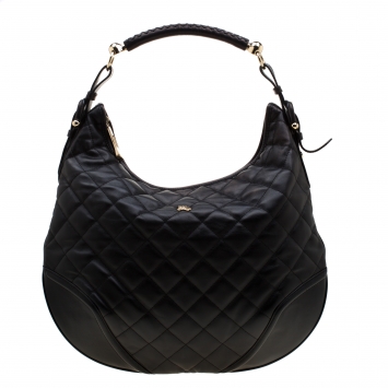 Pre Owned Burberry Black Quilted Leather Hoxton Hobo