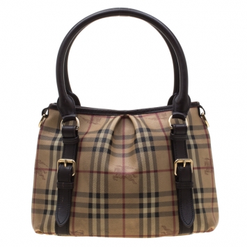 Pre Owned Burberry Beige Haymarket Check Coated Canvas Small Northfield Tote