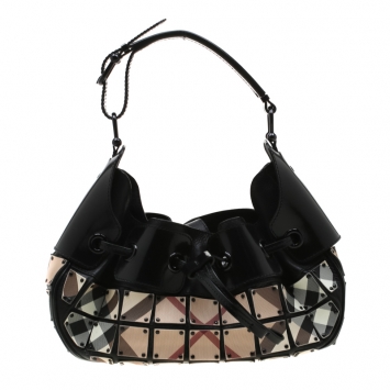 Pre Owned Burberry Black Nova Check Small Warrior Hobo