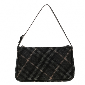 Pre Owned Burberry Black Nova Check Wool Pochette Shoulder Bag