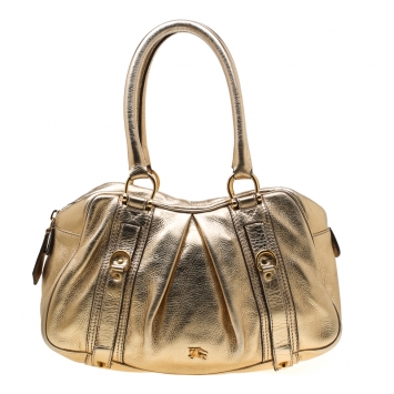 Pre Owned Burberry Gold Metallic Leather Ashbury Satchel