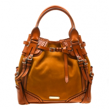 Pre Owned Burberry Tan Suede/Leather Tote