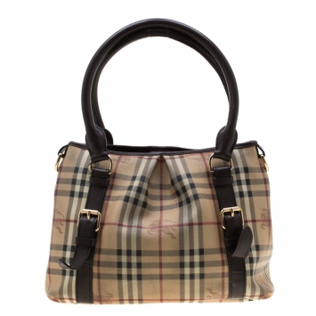 Pre Owned Burberry Beige Haymarket Check Coated Canvas Small Northfield Tote
