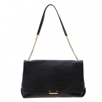Pre Owned Burberry Black Grained Leather Langley Chain Shoulder Bag