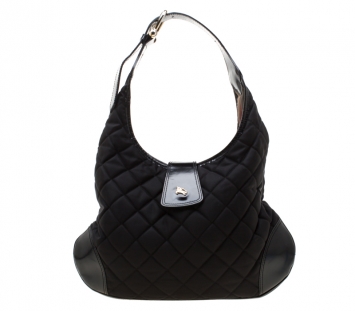 Pre Owned Burberry Black Quilted Nylon and Leather Brooke Hobo